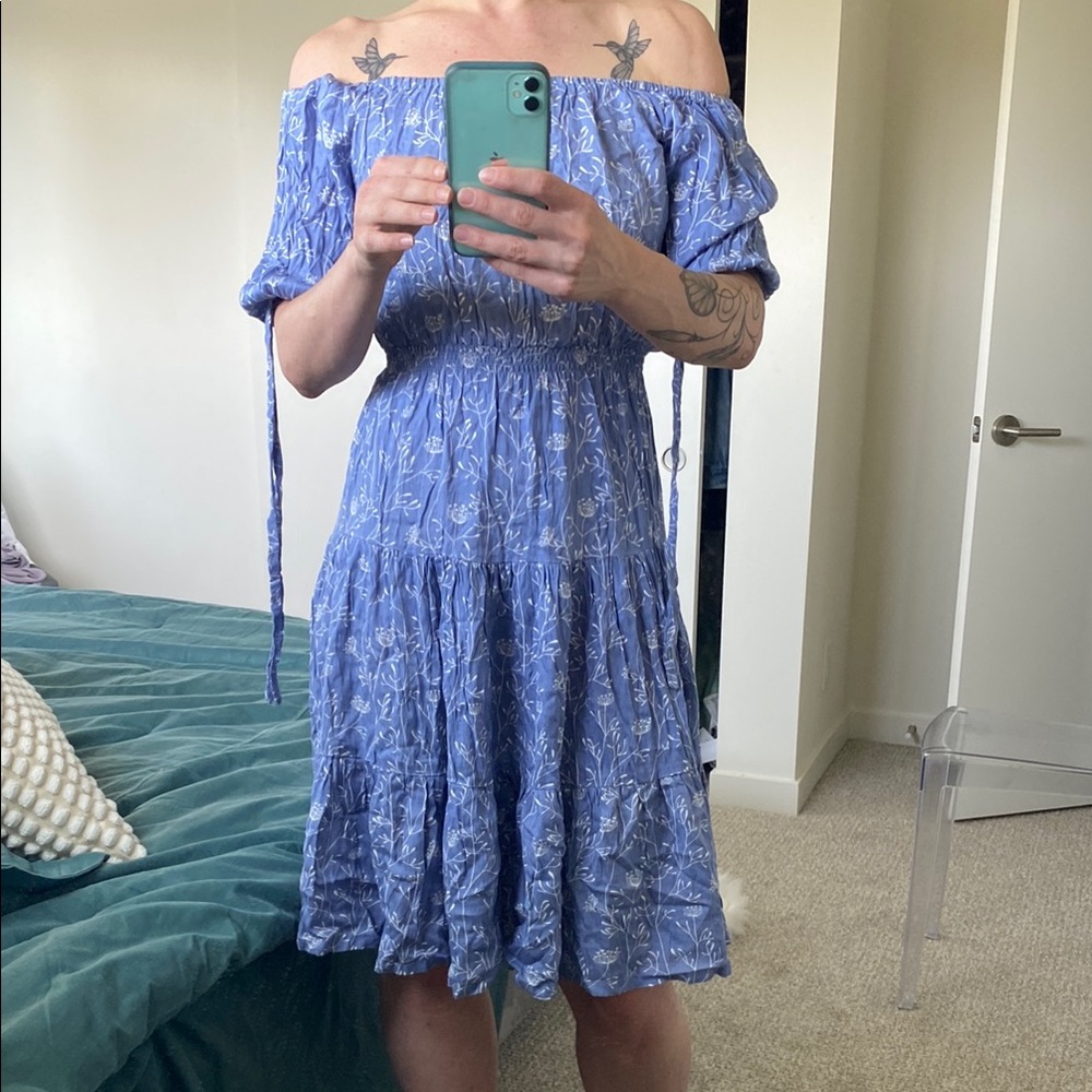 Darling Periwinkle purple-Blue Off-Shoulder Short Sleeve Midi Sundress